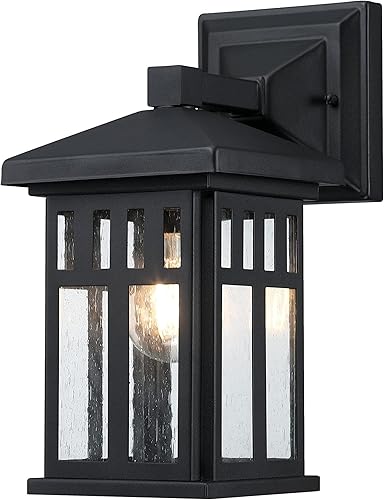 Westinghouse Lighting 6120800 Burnham Craftsman-Style - Lámpara de pared para exteriores, acabado negro texturizado, vidrio sembrado transparente