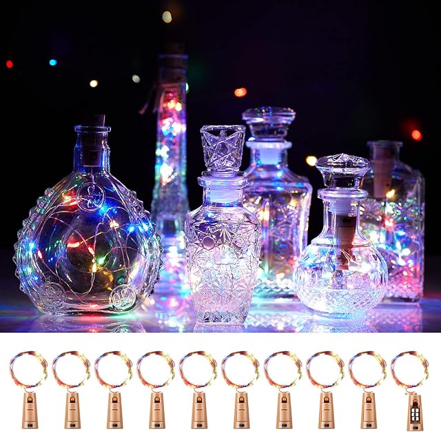 Ariceleo 20 LED 10 Packs Wine Bottle Lights Copper Wire Fairy String Light Multi-Color Bottle Stopper Atmosphere Lamp for Christmas Xmas Holiday Festival DIY Home Party Decoration Present Gift