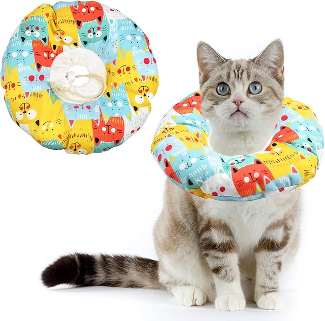 Pet Cone Collar Adjustable Cat Recovery Collar Elizabethan Cat Cone Collar Anti-Bite Lick Wound Healing Protection Cotton Collar Protective Neckwear for Kitten Dog Puppies after Surgery