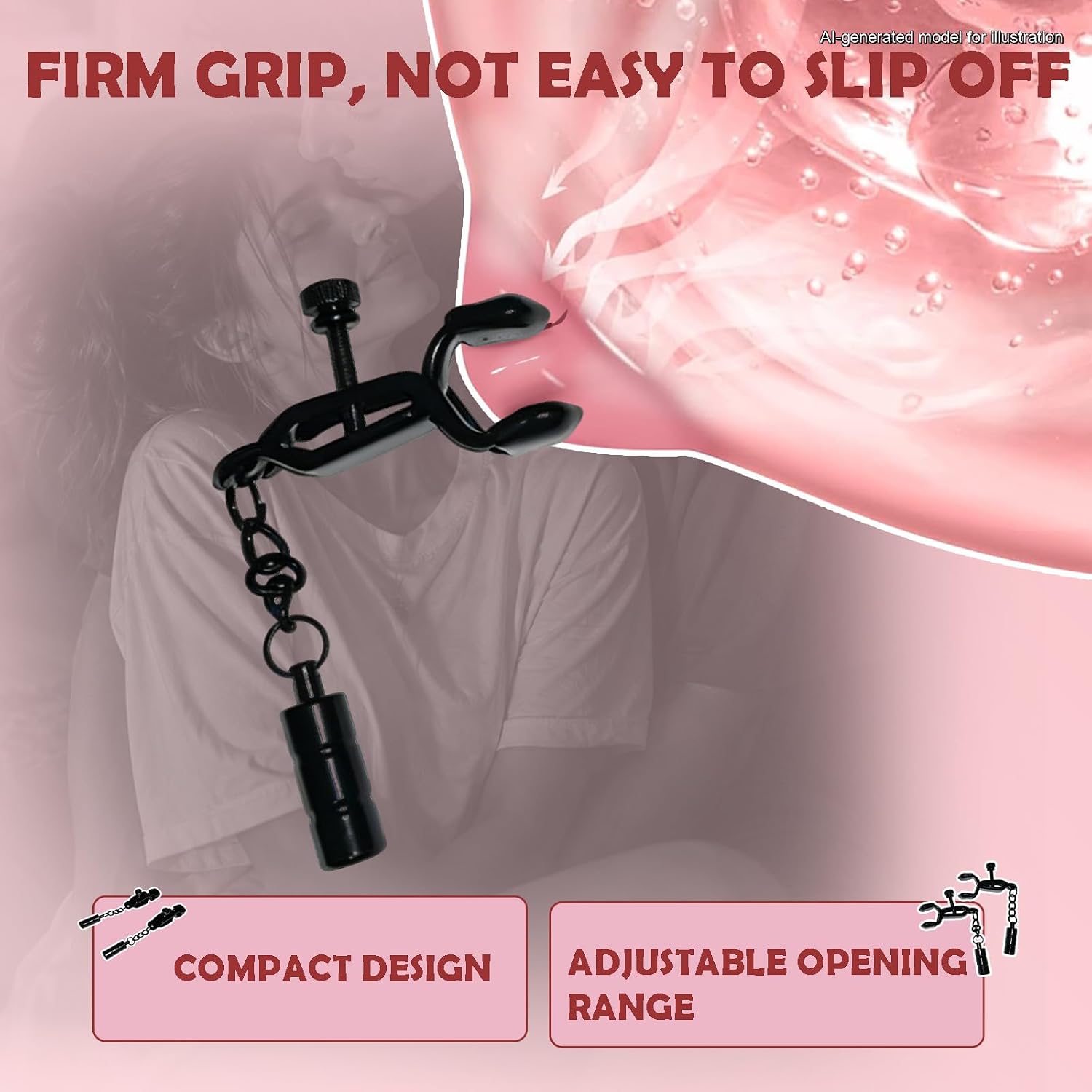 Nipple Clamps with Chain, Adjustable Nipple Clips for Women Couples, Black Weighted Non Piercing Body Clamps, Faux Nipple Jewelry for Adult Role Play Accessories