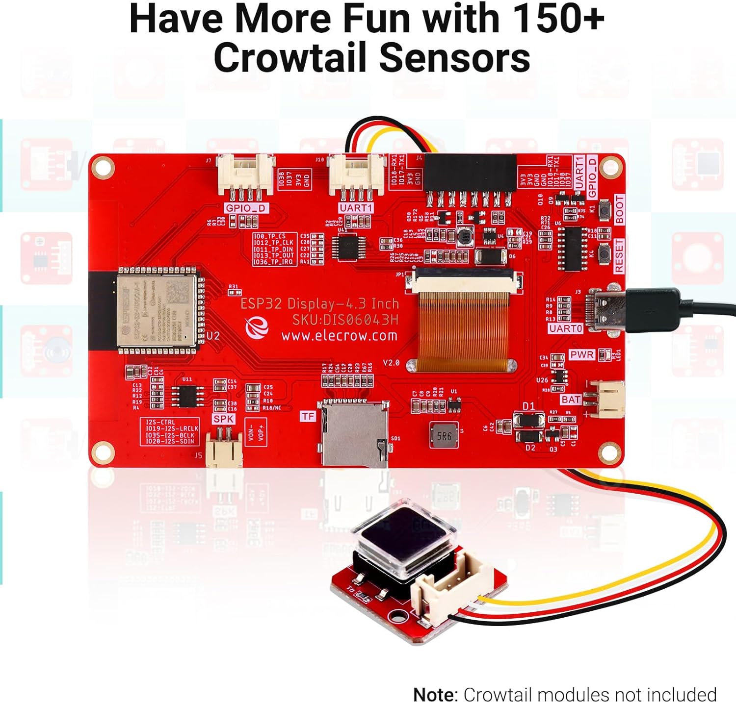 ELECROW ESP32 Display 480x272, 4.3 Inch HMI Basic Touch Screen SPI TFT LCD Touchscreen with Acrylic Case, 32-Bit LX6 Dual-Core Processor, Up to 240MHz, Compatible with Arduino, PlatformIO, MicroPython