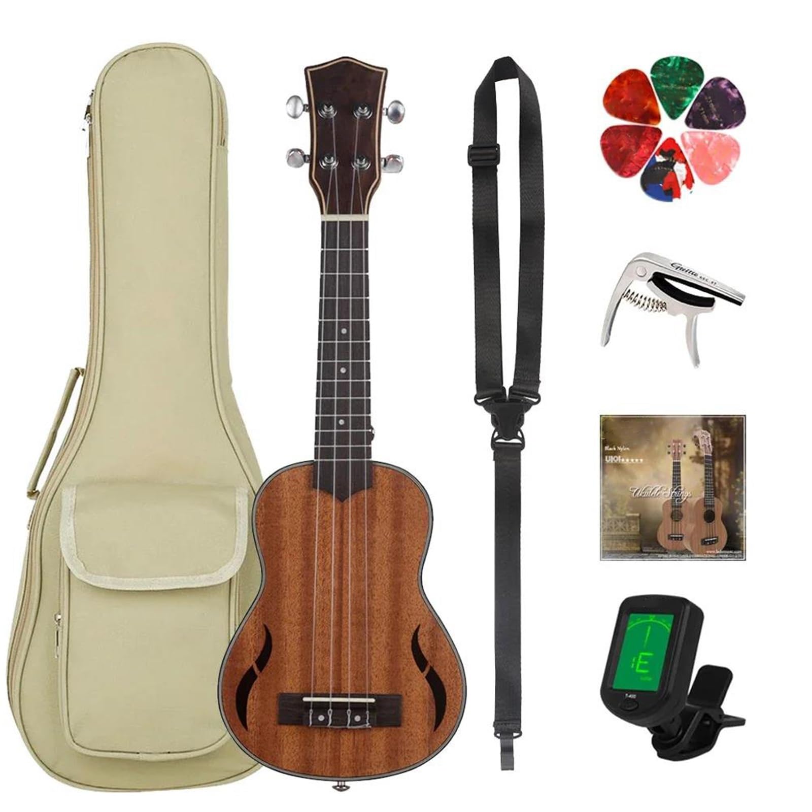 21 Zoll Ukulele 4 Saiten Hawaii-Gitarre Mahagoni Mini Guitarra Ukulele Mit Tasche Stimmgerät Saiten Gitarrenteile Ukulele Set