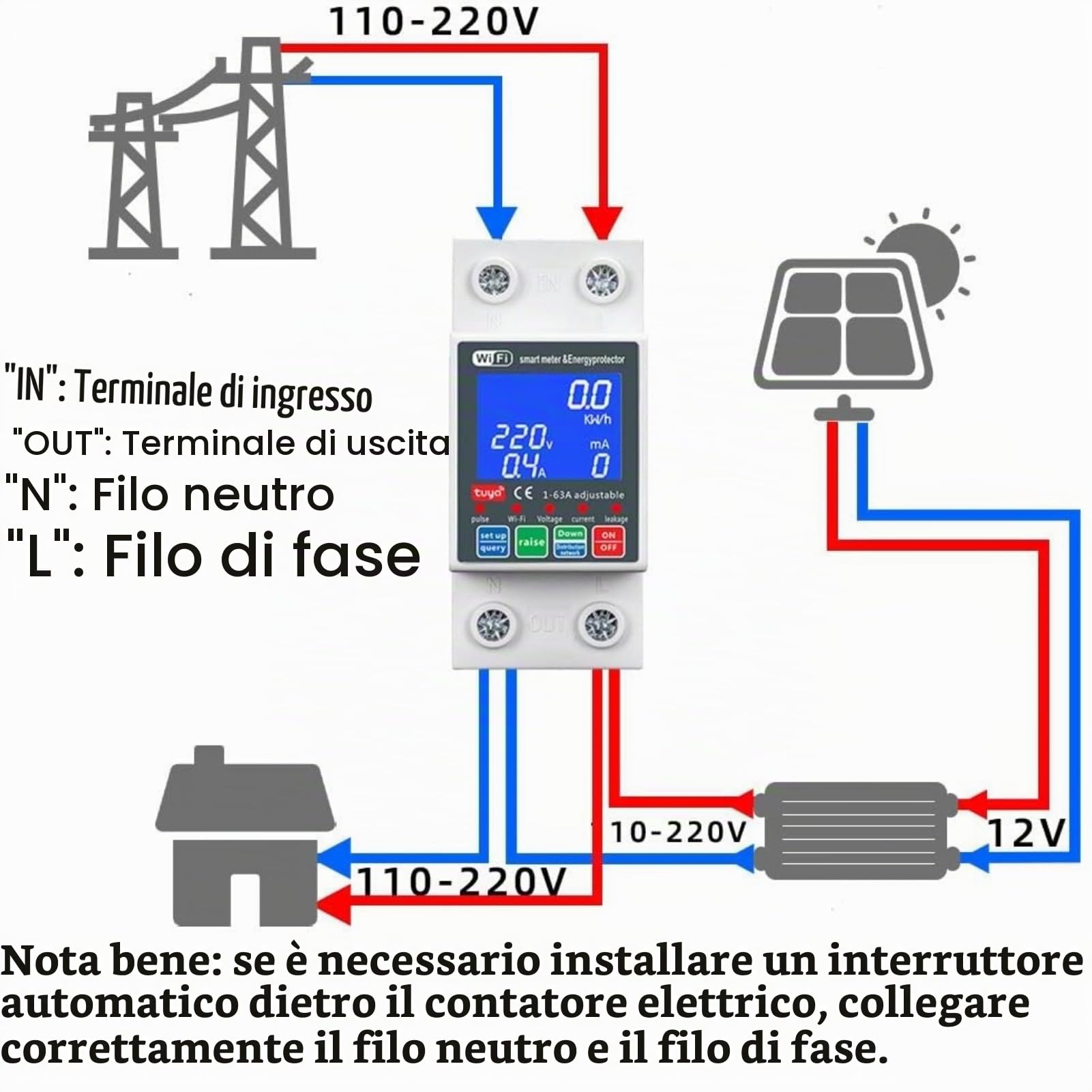 Jadeshay Contatore Energia Elettrica WiFi 63A 230V Intelligente Misuratore Consumo Elettrico Smart Interruttore Automatico con Protezione da Sovraccarico Tuya APP Telecomando per Case e Fotovoltaico