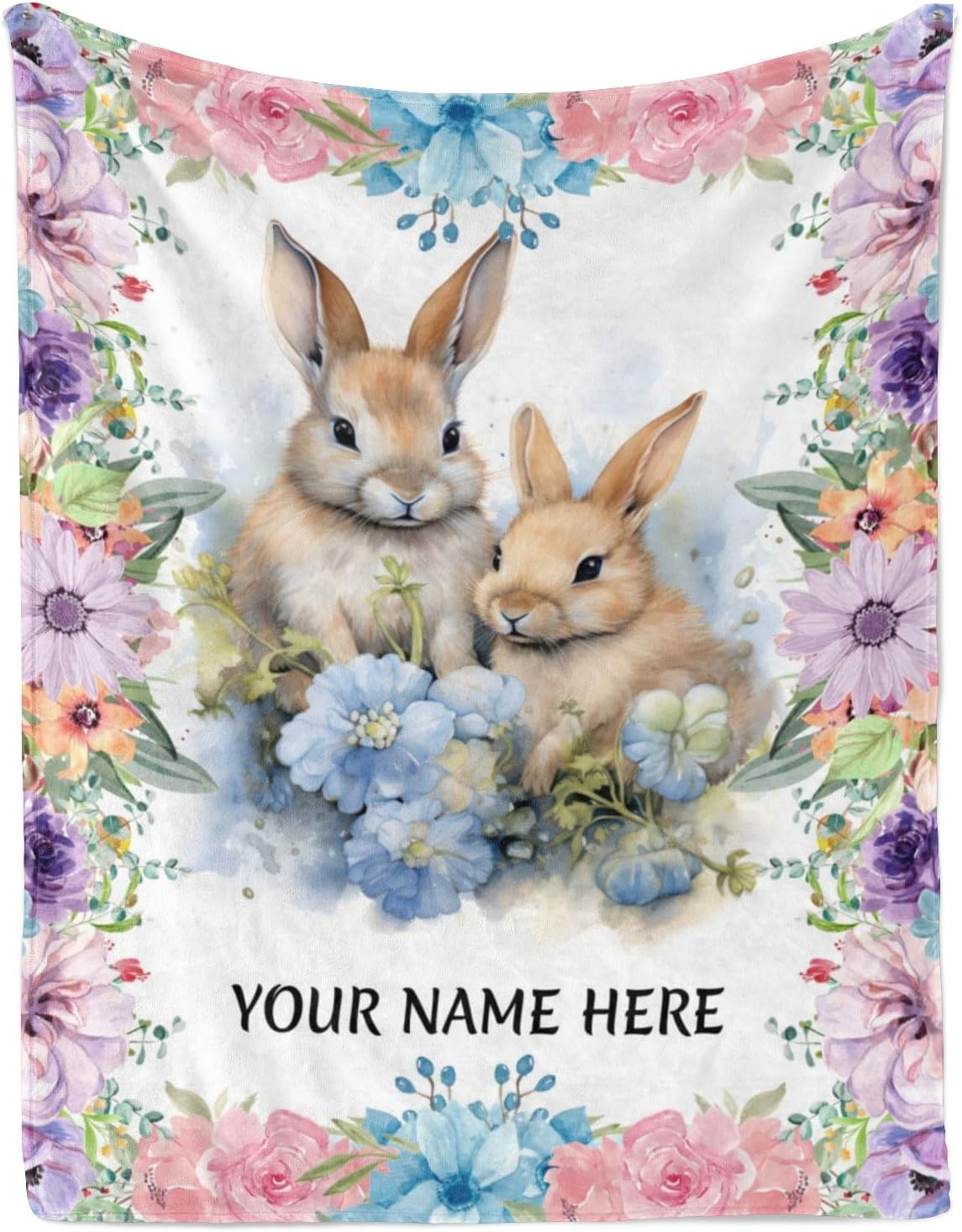 Custom Rabbit Throw Blanket, Soft Cozy Birthday, Christmas Blanket for Couch Sofa Living Room Bedroom, 40"" x 50""