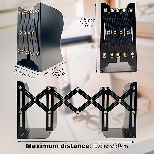 Miniatura 2 de Sujetalibros ajustables antideslizantes decorativos, sujetalibros de metal para libros pesados, organizador de estantería para libros y revistas