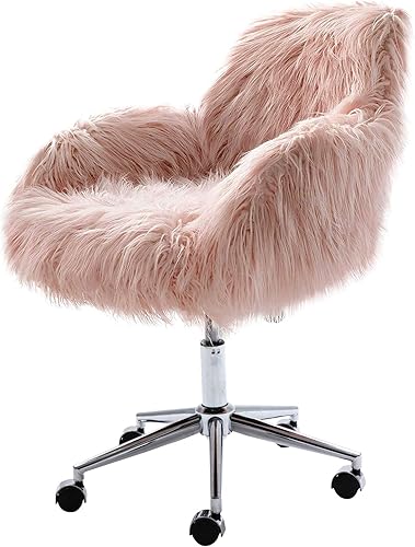 Miniatura 7 de HomVent Silla decorativa de piel sintética, bonita silla giratoria de piel sintética lanuda y moderna, taburete de maquillaje, altura ajustable,