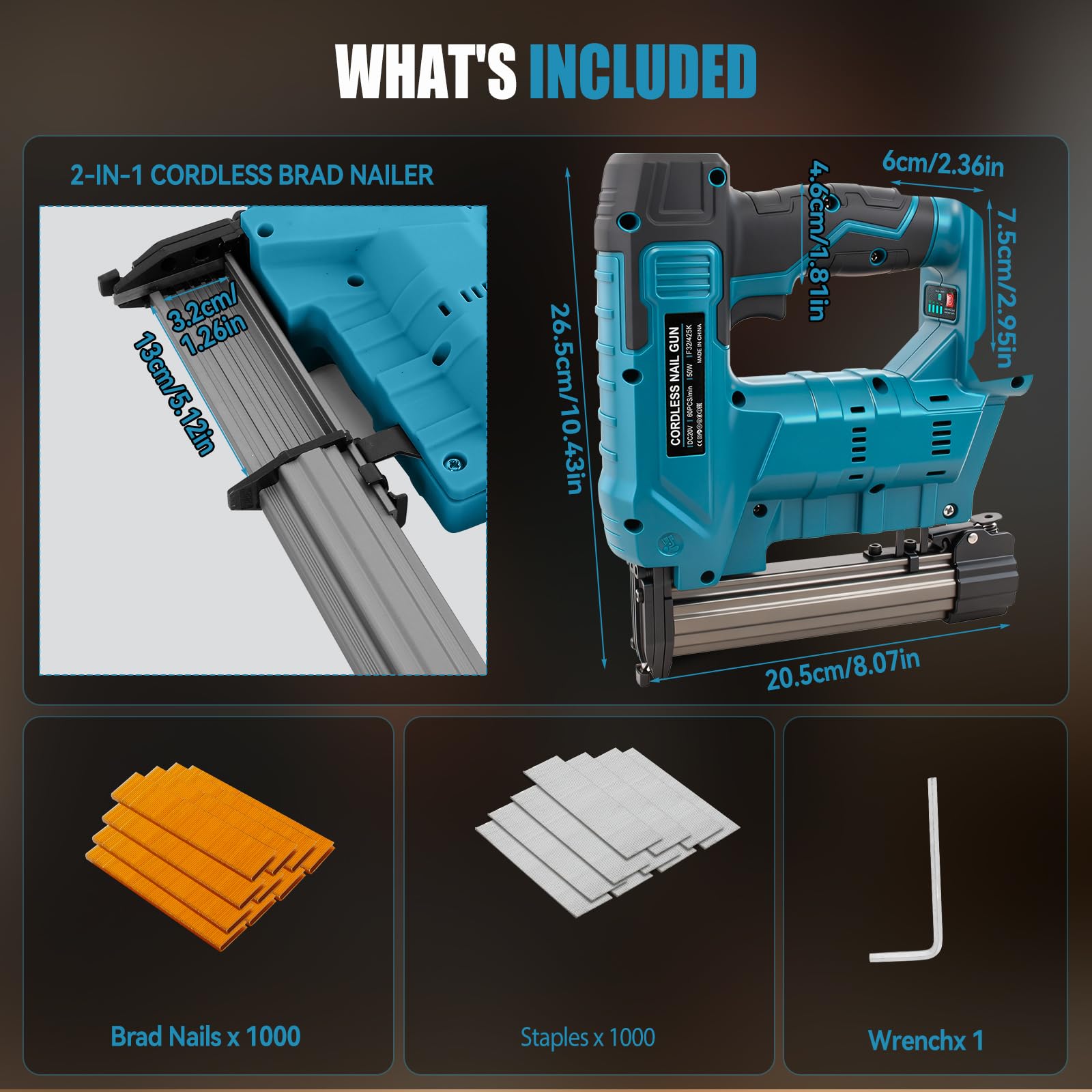 Chiodatrice a batteria compatibile con batteria Makita da 18 V, aggiornamento 18GA 2 in 1, spillatrice elettrica senza spazzole con 1000 chiodi e 1000 graffette, per fai da te e lavorazione del legno