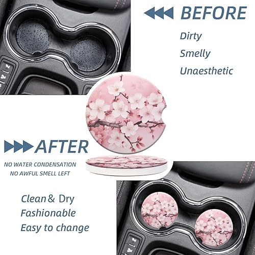 Miniatura 3 de Portavasos para automóvil, posavasos de cerámica con estampado floral rosa, soporte antideslizante con agarre para la punta del dedo, accesorios