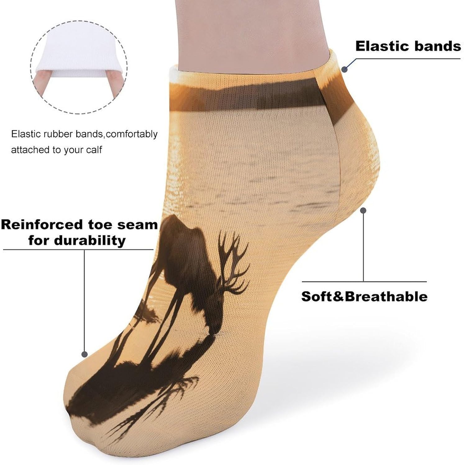 Socks for Men Women 5 Pairs Short Ankle Socks | Landscape Moose in The River Low Cut Casual Crew Sock Cute Breathable Athletic Socks Non Slip No Show Sock