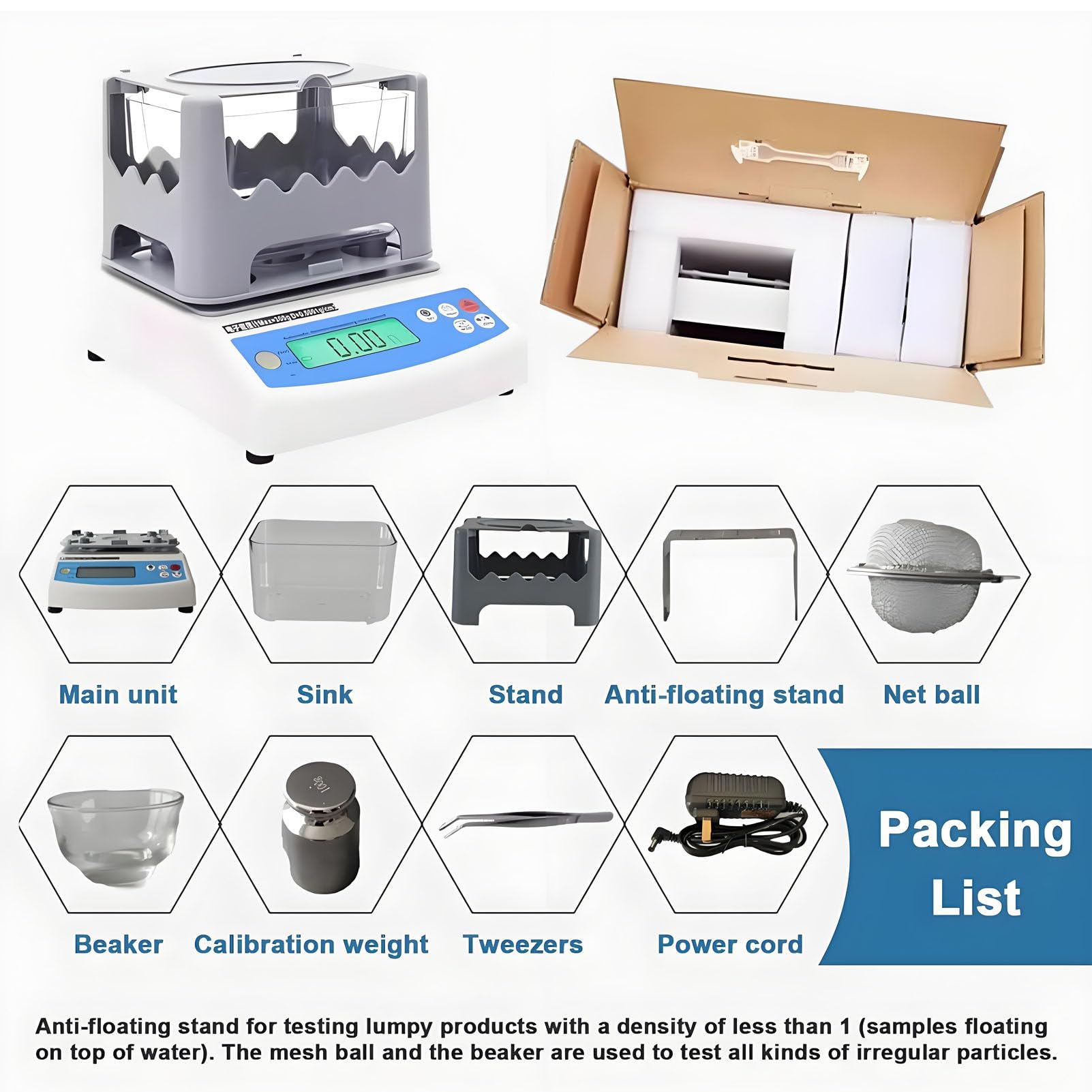 Misuratore elettronico di densità dei Solidi, analizzatore per Test di purezza dell'oro, misuratore elettronico Digitale per Test di purezza dell'oro con Peso Massimo 300G/600G 300g