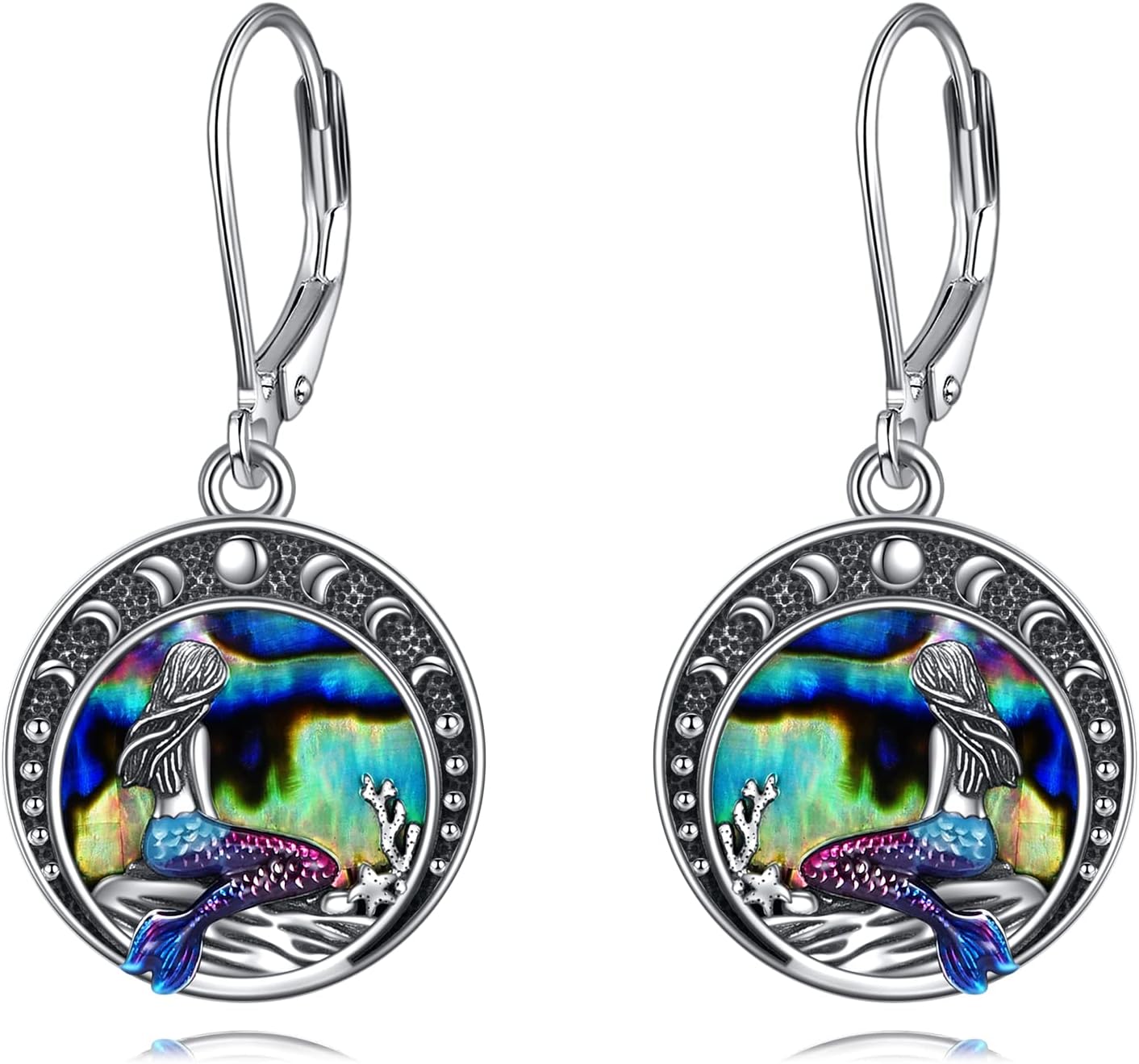 Owl/Dragon/Wolf/Mermaid/Bear/Fox Earrings Sterling Silver Abalone Shell Dangle Earrings Jewelry Gifts for Women Teen Girls Mother Friends Girlfriend
