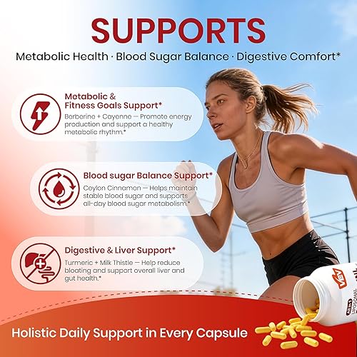 Miniatura 3 de VEV Berberine Supplement with Ceylon Cinnamon, Cayenne Pepper, Turmeric, Milk Thistle, Vegan & Non-GMO – 120 Capsules