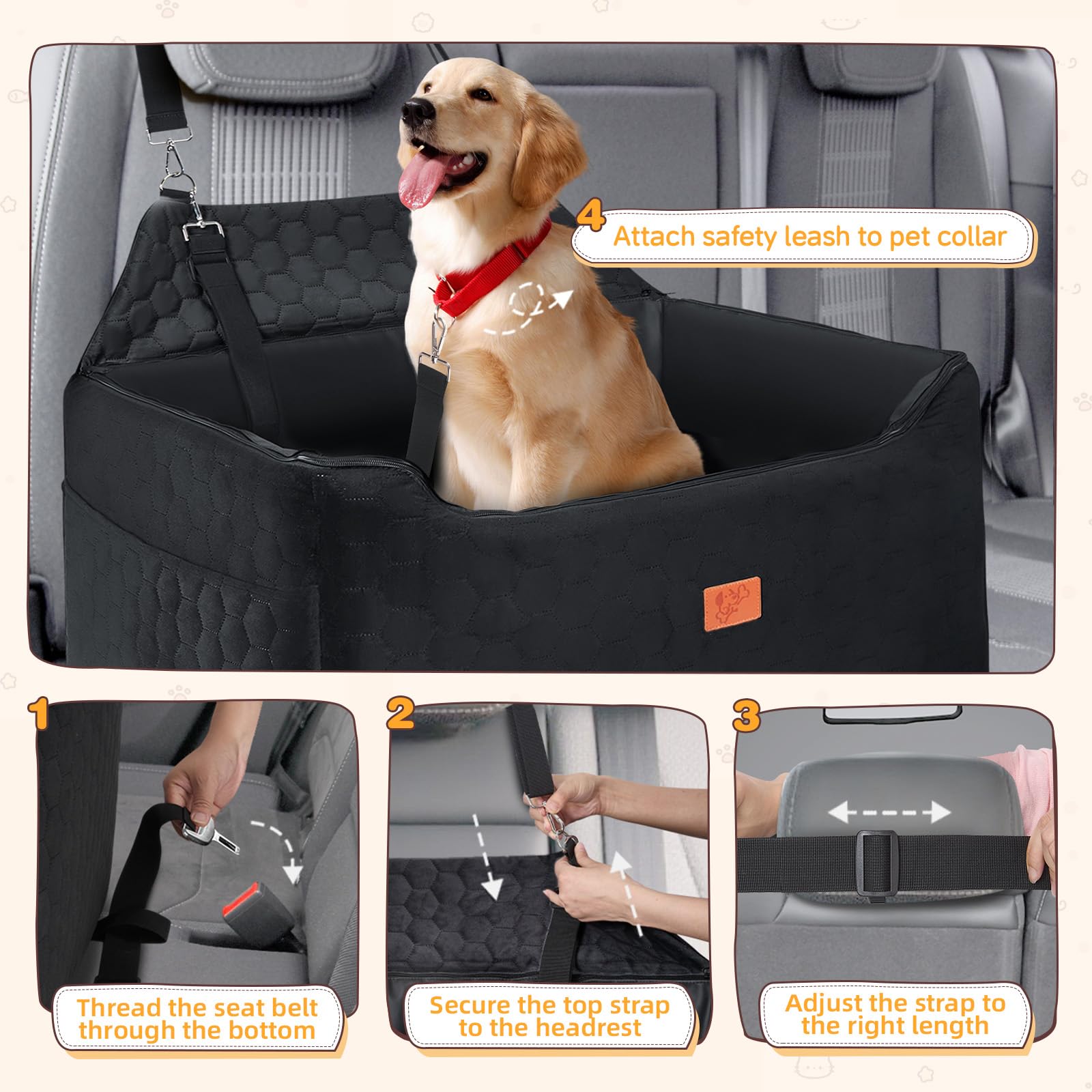 Asiento de Coche para Perros 78x55x53CM Extraíble Lavable Impermeable Negro