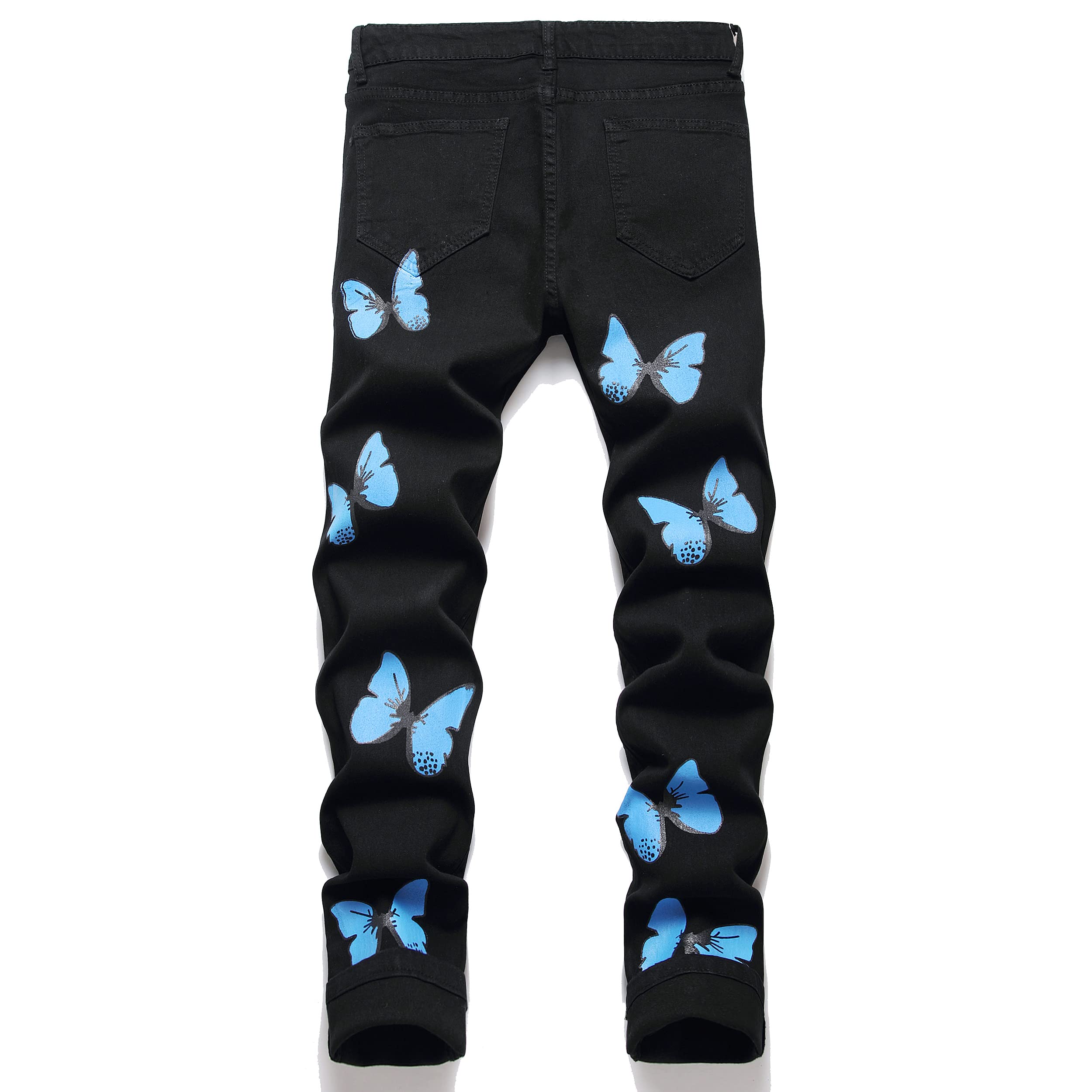 Jeans da uomo skinny fit gamba dritta, jeans da uomo, jeans da uomo stampati elasticizzati slim fit, Nero-2, 52