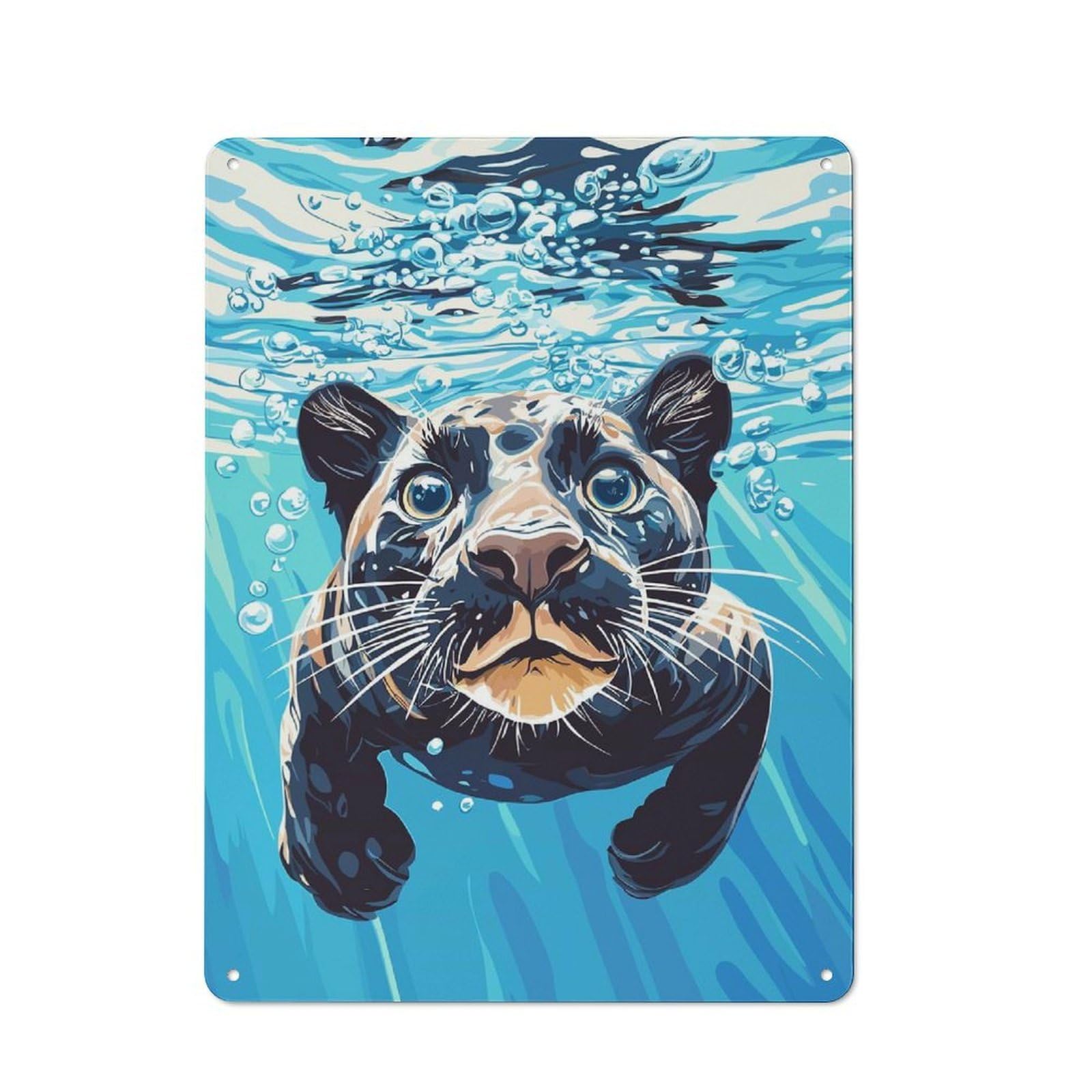 Junmoney Style-5 Black Panther Swimming Underwater Rustic Metal Sign 40X30cm For Pub Or Café, For Collectors Of Rustic Metal Wall Decor