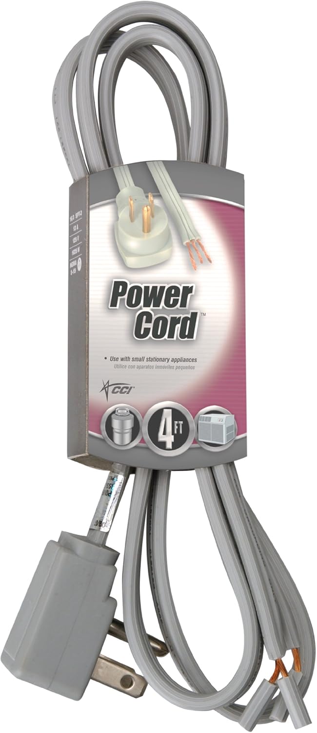 Coleman Cable 09724 16/3 Appliance Replacement Cord with Right Angle Plug, 13-Amp 125-Volt SPT-3, 4-Feet