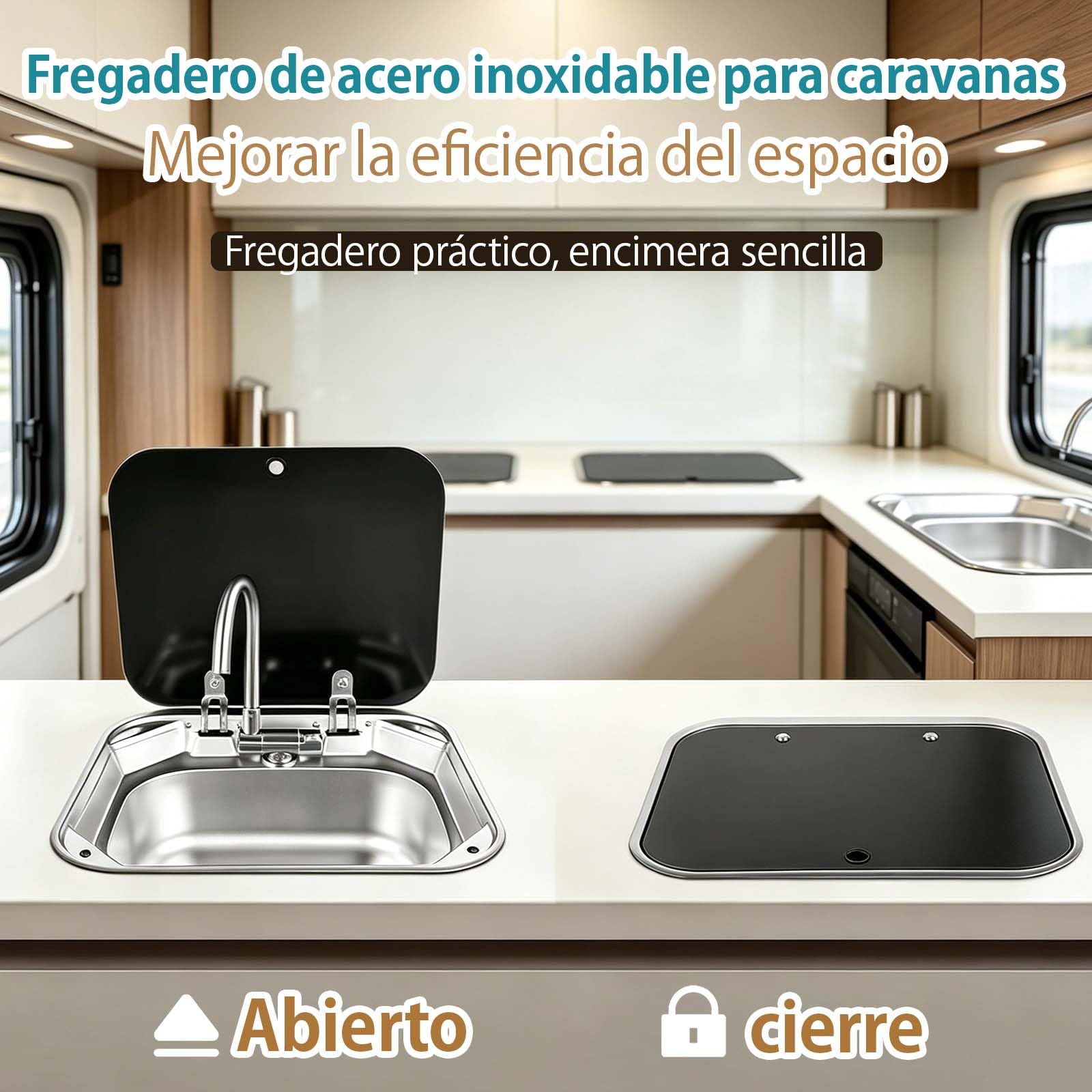 fregadero de cocina para caravana, Fregadero portátil para Camping, kit de lavabo de mano de un solo tazón para remolques de caravana, caravanas y caravanas.