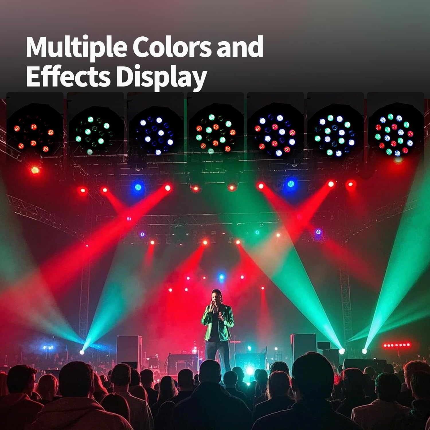 SmarketBuy Stage Lights with Sound Activated & DMX Control, 8 Pack 18x3 W LED Par Lights, Versatile DJ Light for Stage Uplighting, Wedding, Party Events, Clubs,Music Shows & Holiday Decorations