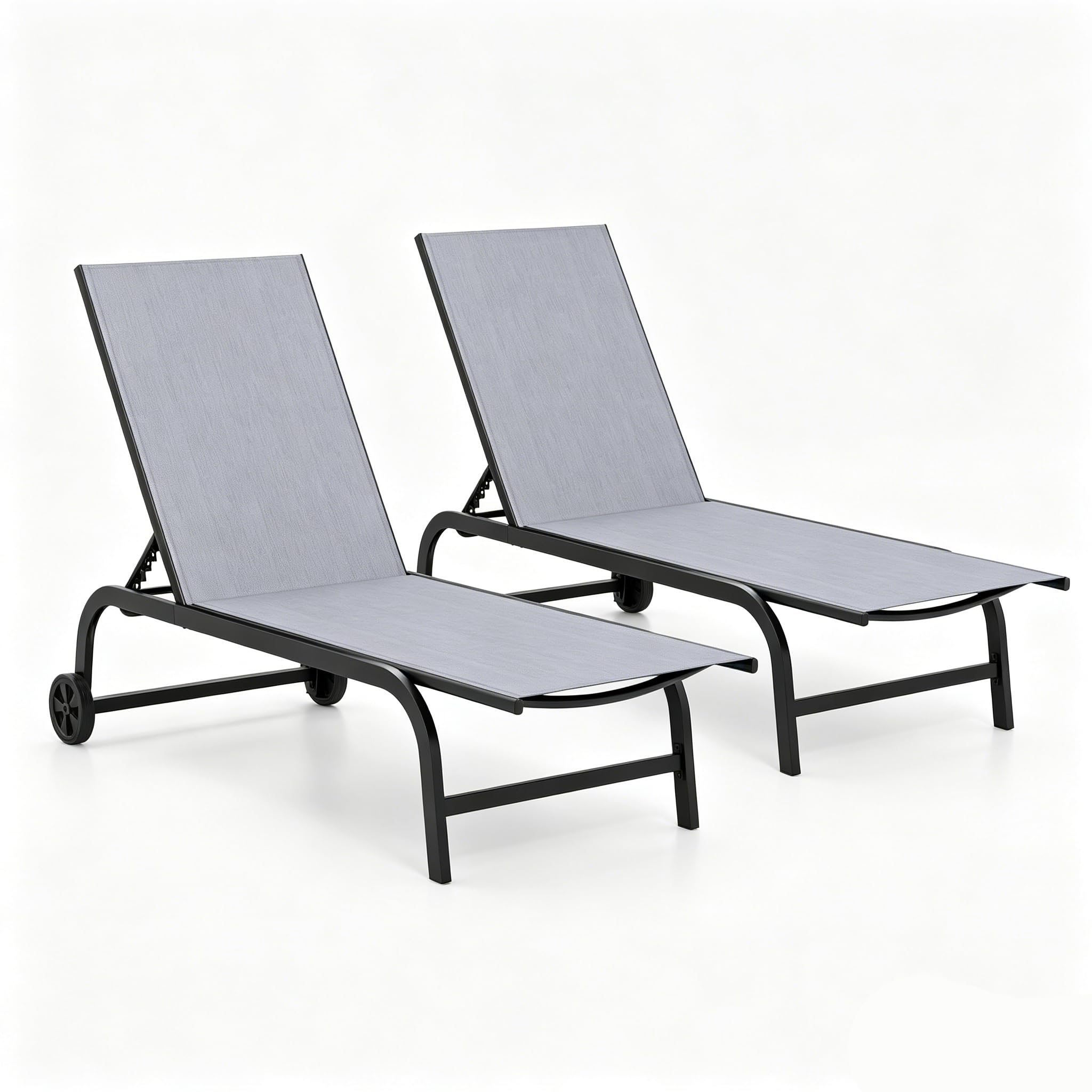 Multigot Garden Sun Lounger with Wheels, 6 Positions Adjustable Outdoor Chaise Lounge Chair, Portable Patio Sunbed Leisure Deck Seat for Lawn Beach Poolside (2, Grey)
