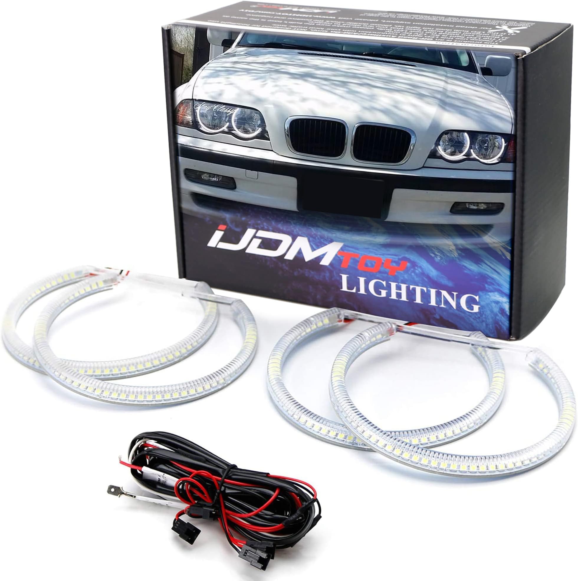 iJDMTOY 7000K Xenon White 284-SMD LED Angel Eyes Halo Ring Lighting Kit Compatible with BMW E46 3 Series Halogen Trims