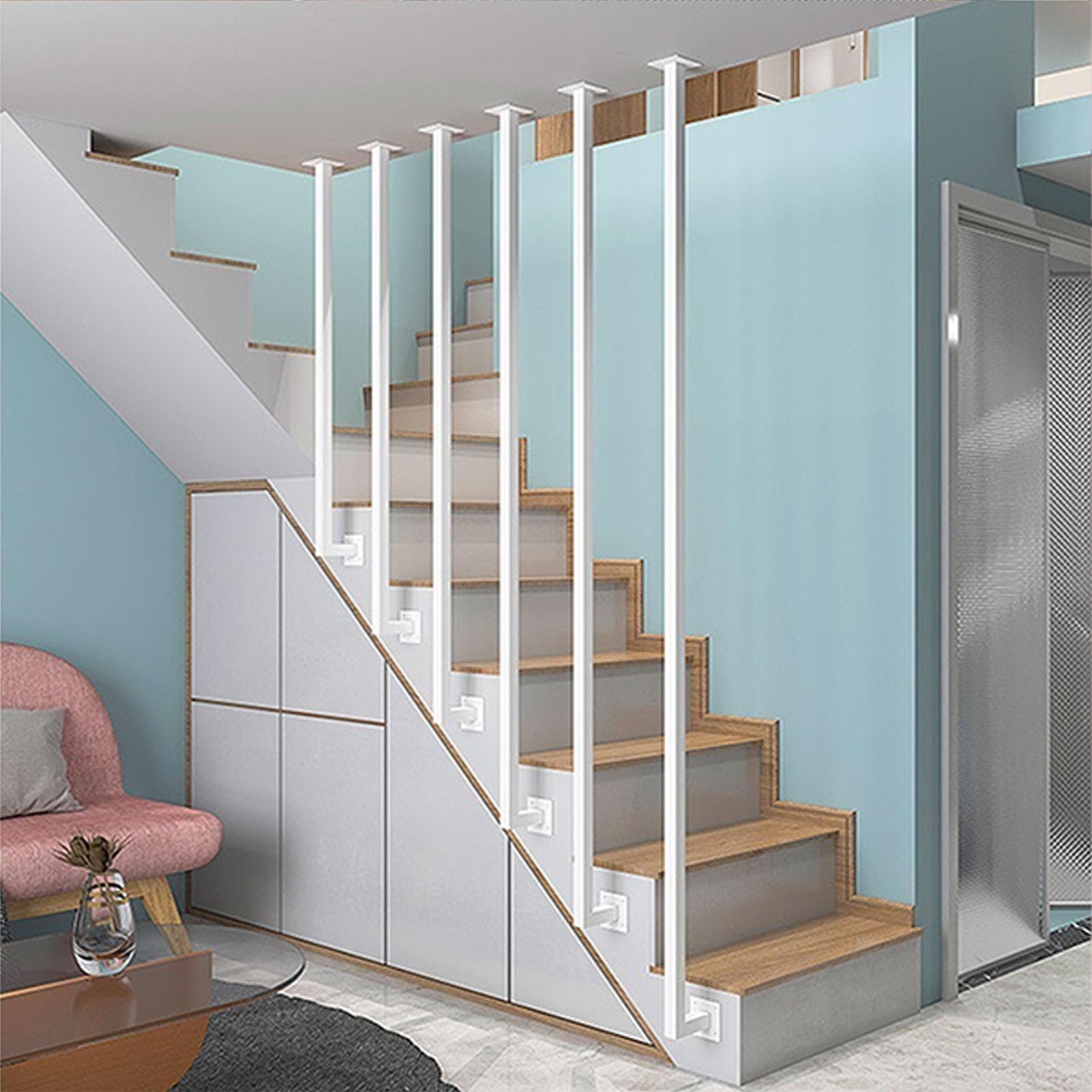 Rambarde blanche pour escaliers intérieurs et extérieurs antidérapante en L