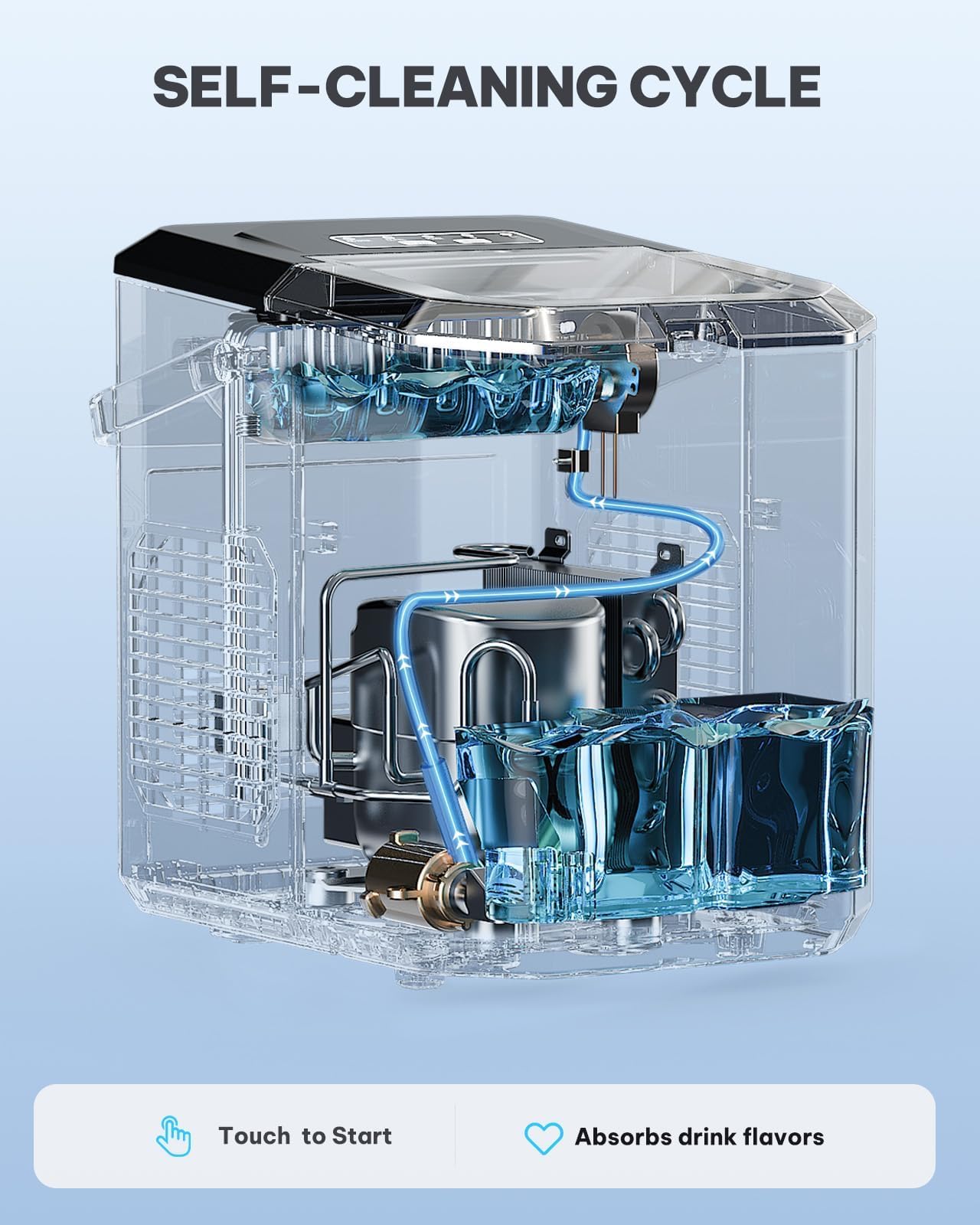 Silonn Eiswürfelmaschine mit Griff-Eiswürfelkorb – Tragbar & Selbstreinigend, Mini Ice Maker 9 Eiswürfel/6 Min. 12 KG/Tag, Eiswürfel einfach entnehmen und überall nutzen