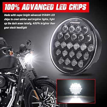 5.75 Inch Crystal Lens Multi-LED Projection Headlight with White DRL, Black 5-3/4 Inch LED Motorcycle Headlamp Compatible with Harley Sportster 883 1200 Dyna Wide Glide Low Rider Softail,DOT Certified