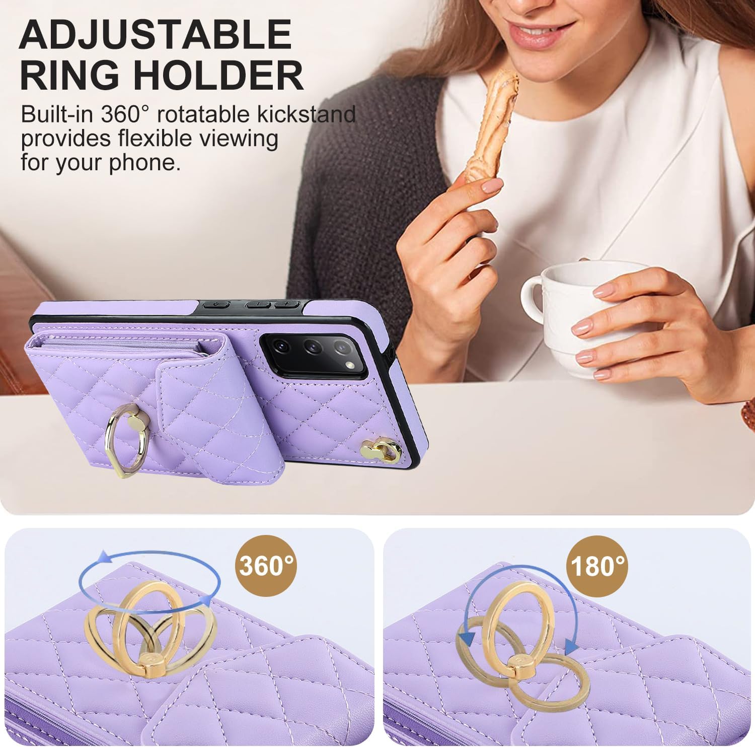 Asuwish Phone Case for Samsung Galaxy S20 FE 5G 6.5 inch Wallet Cover with Screen Protector and Ring RFID Blocking Card Holder Slot Cell S 20 EF UW S20FE5G S20FE 20S S2O Fan Edition 4G G5 Women Purple
