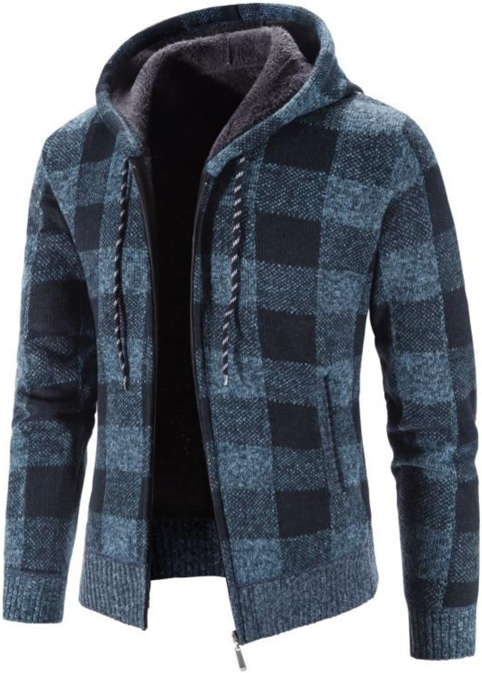 Kinkia Men's Zip Up Hoodies Casual Long Sleeve Full Zipper Sherpa Fleece Lined Knit Cardigan Sweater Jacket with Pockets