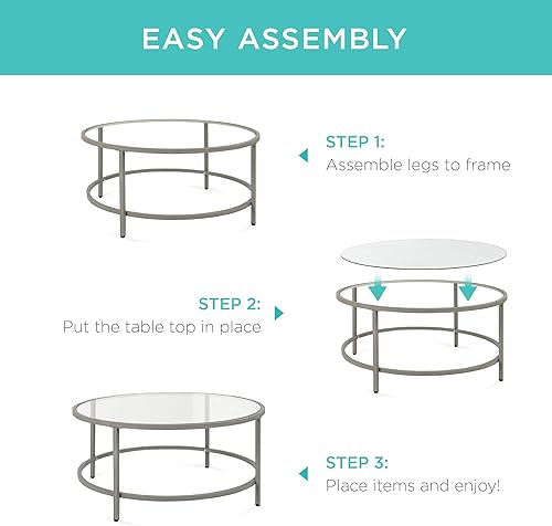 Miniatura 7 de Best Choice Products Mesa auxiliar redonda de cristal templado moderna de 36 pulgadas para sala de estar, comedor, té, decoración del hogar con
