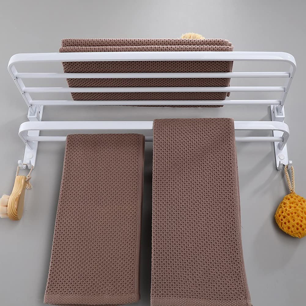 Porte-serviettes de bain blanc pliable en aluminium sans percer