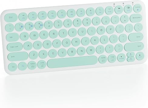 Mini Bluetooth Keyboard - Multi-Device Portable Wireless Keyboard - 78 Keys Aesthetic Quiet Keyboard for iPad, Tablet, Laptop, Computer, PC, Notebook, Windows, Mac, Chrome OS, Android GREEN WHITE
