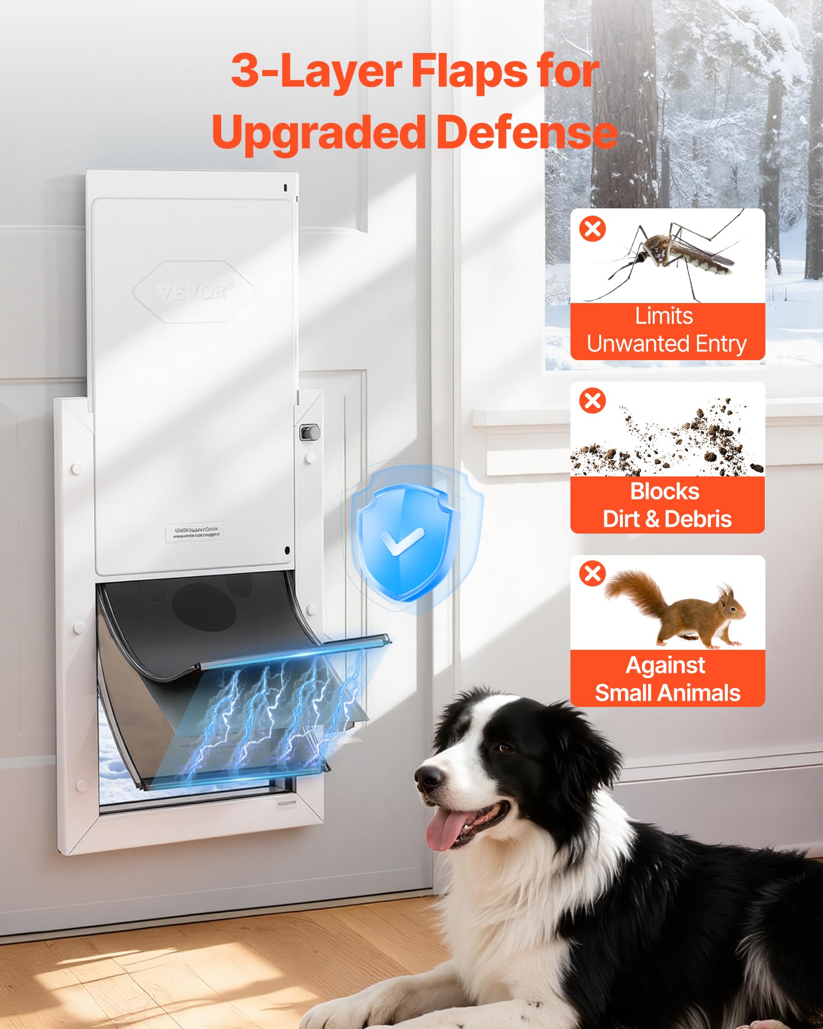 VEVOR Puerta para Mascotas Tamaño Grande, Gatera para Puerta Resistente a la Intemperie con 2 Solapas Flexibles Magnéticas, Marco Metálico para Perros Dormitorio Gatos Pared Jardín Interior Exterior