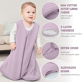 Yoofoss Baby Sleep Sack 0-6 Months TOG 2.5 Winter Baby Wearable Blanket, 100% Organic Cotton Infant Sleeping Sack 2-Way Zipper Warm Quilted Sleep Sack