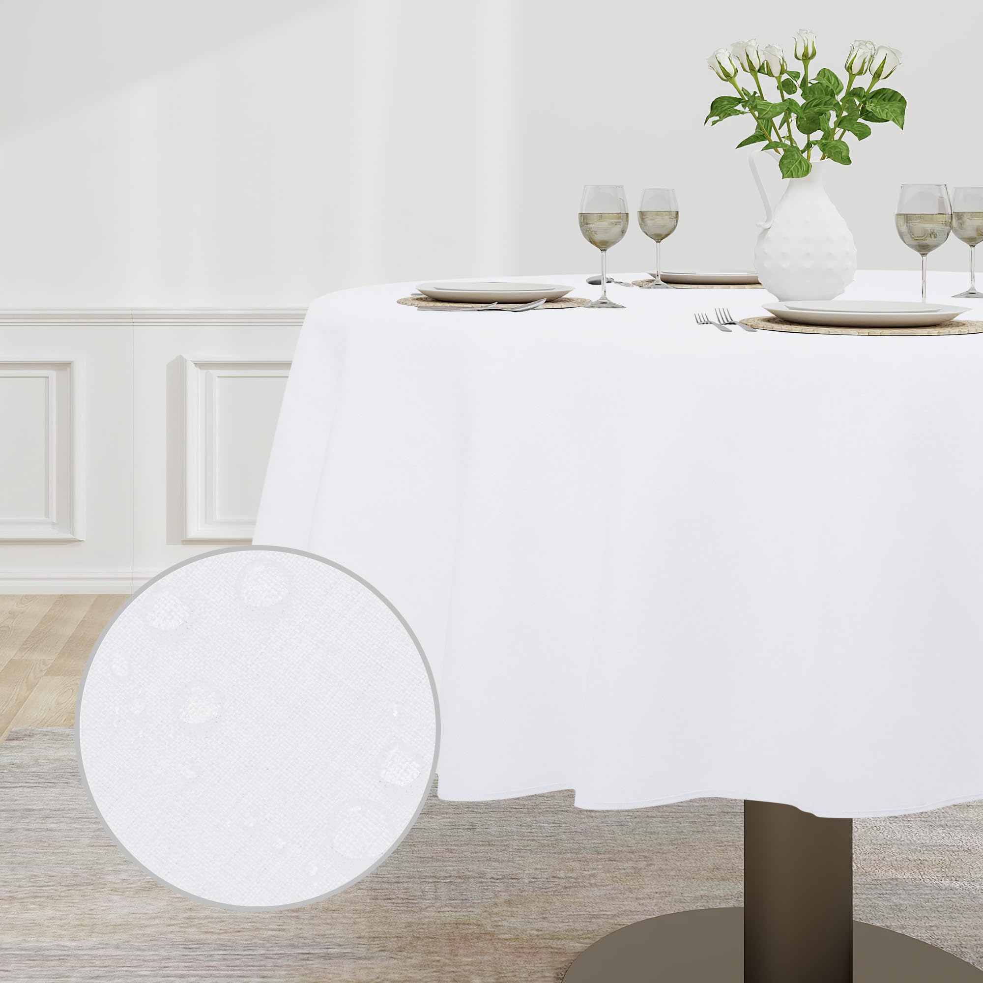 Easy-Going Faux Linen Waterproof Spill-Proof Tablecloth Stain Resistant Round Table Cloth Wrinkle Free Decorative Fabric for Kitchen, Dining, Party,