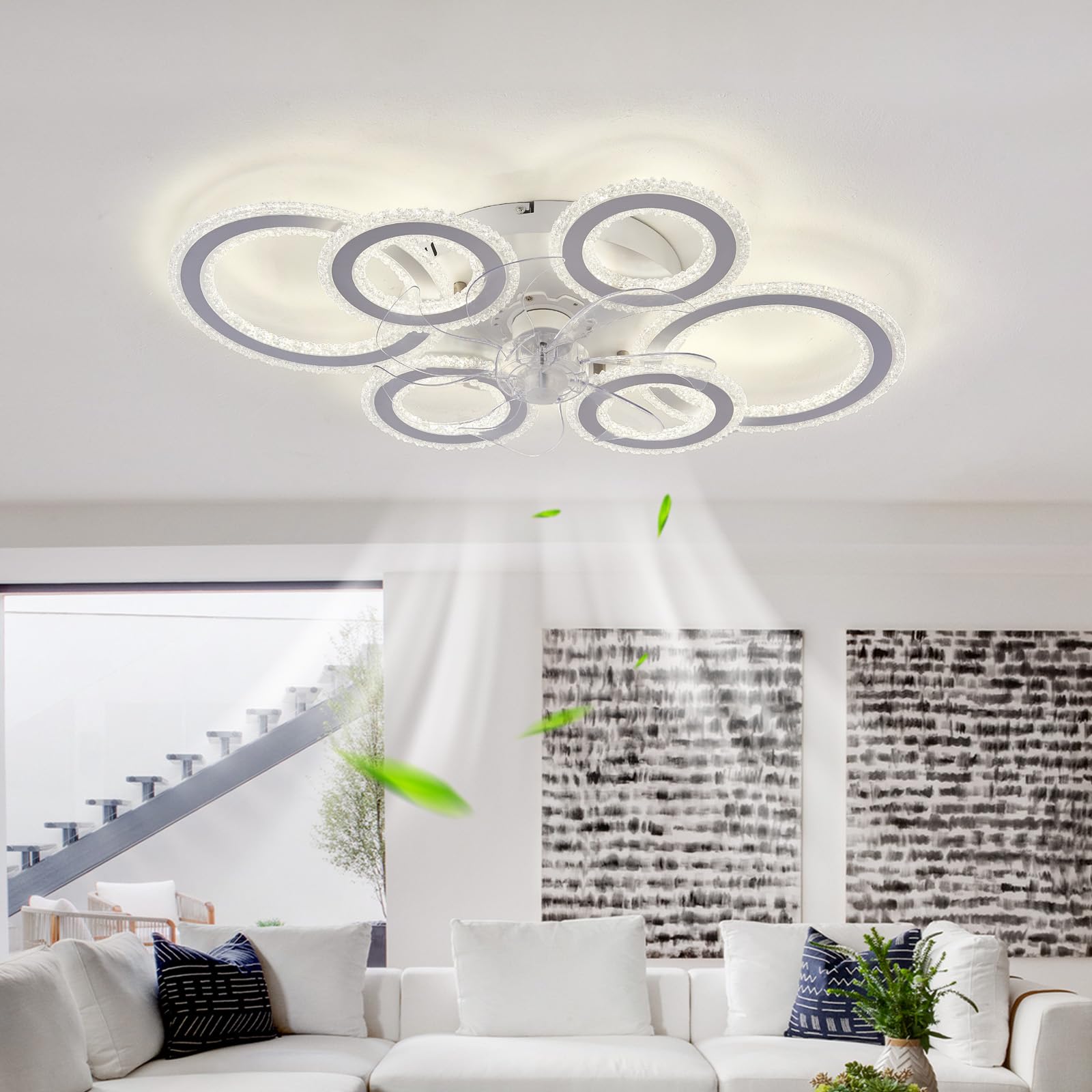 Ventilateur de plafond silencieux réversible 6 vitesses avec LED