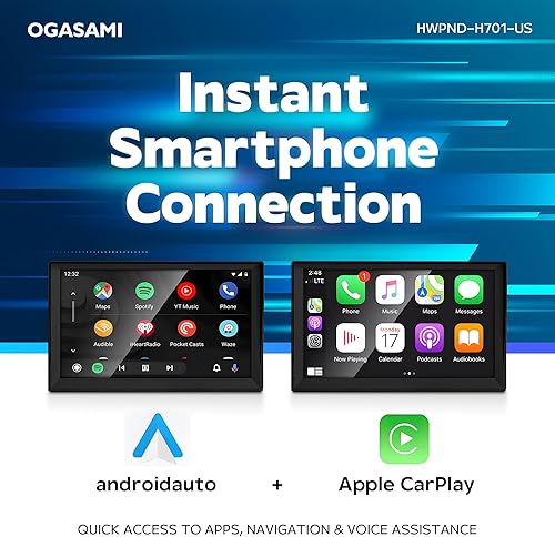 Miniatura 2 de OGASAMI Apple Carplay Android Auto inalámbrico estéreo portátil para automóvil con Bluetoothcámara de respaldoenlace espejoSiritransmisor FMpantalla