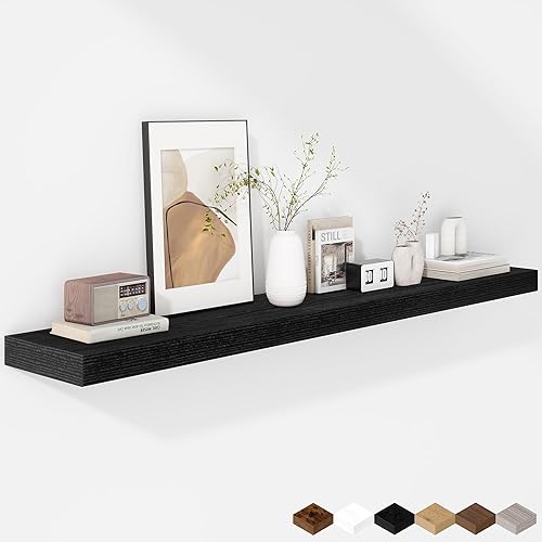 Miniatura 74 de Fun Memories Estantes flotantes de 16 pulgadas – Estantes de pared de madera de color blanco rústico profundo – Estante de almacenamiento para pared