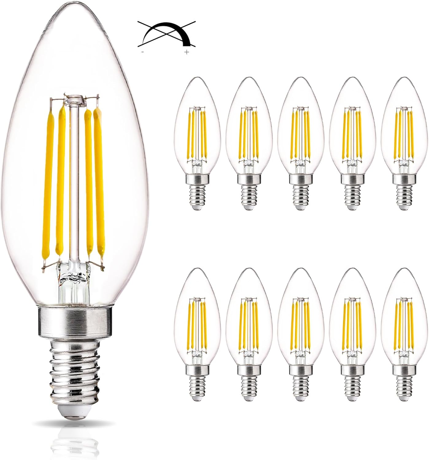 B11 LED Candelabra Bulbs 40W Equivalent, 4000K Cool White, 4W E12 Base LED Light Bulbs for Chandelier, 90 CRI, 450LM, Non-Dimmable, 10 Pack