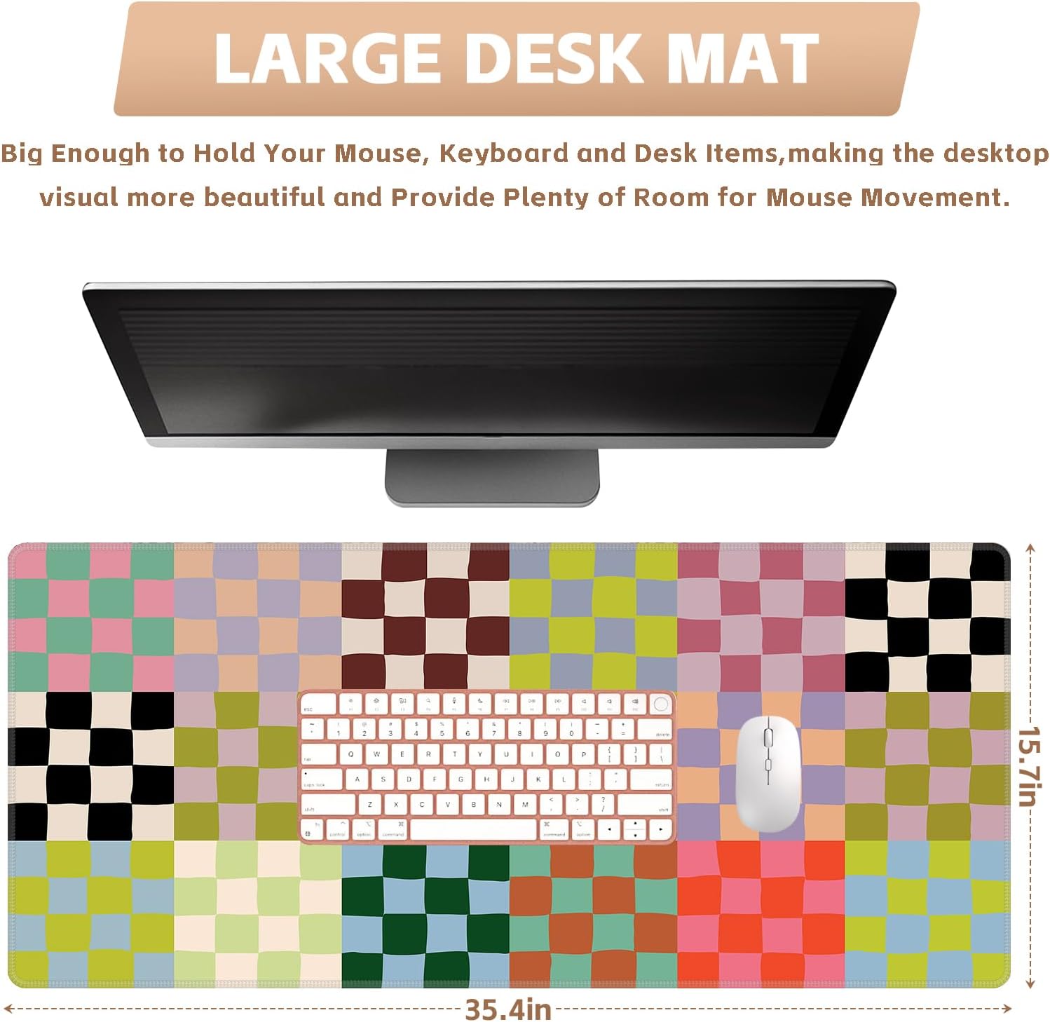 Baziabbo Checkered Desk Mat,XXL Extended Big Mouse Pad,Gaming Mousepad with Stitched Edge,Non-Slip Rubber Base Keyboard Desk Pad for Home Office Study Game image 2