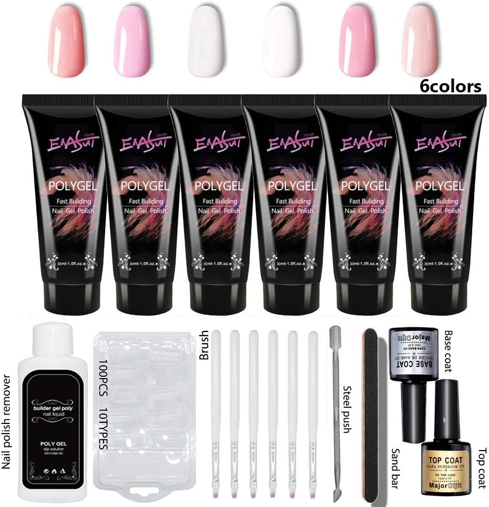 Maigin 18Pcs/Set Poly Gel Set LED Soak Off Nail Extension Quick Builder Base Top Coat Brush Tips Nail Art DIY Kit