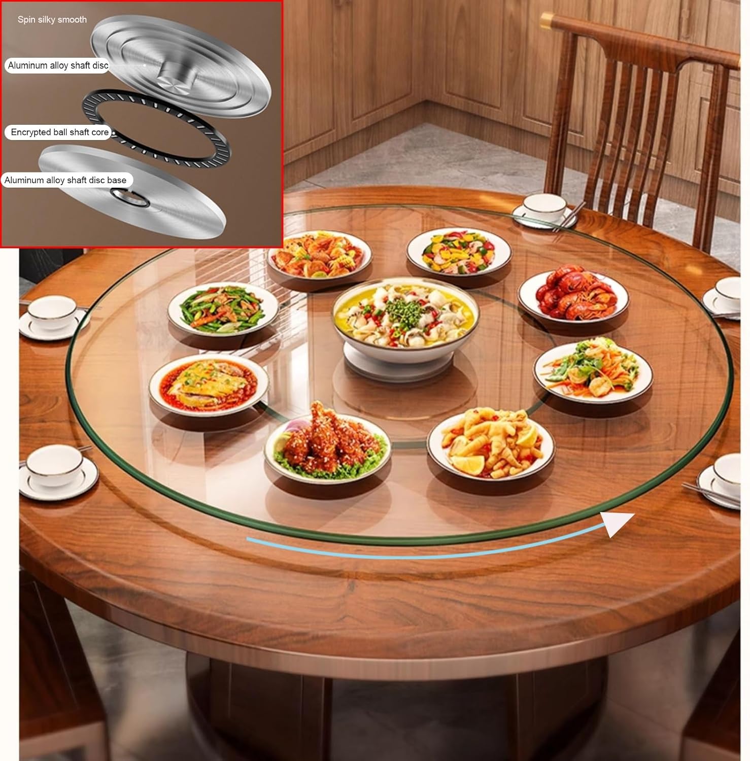 Glass Lazy Susan Turntable for Dining Table, Large Round Clear Tabletop Rotating Tray with Elegance Swivel Assist System Tempered Glass Serving Plate Silent/Smooth/Not Easy to Dump ( Size : 80cm/31.4i