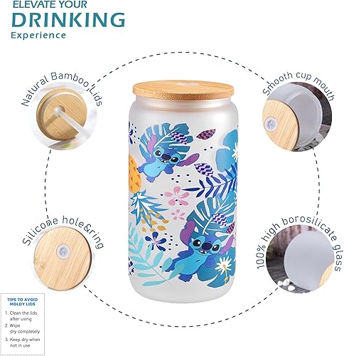 Miniatura 3 de Vasos estéticos de vidrio con tapas de bambú y pajitas, mercancía para despedida de soltera para fiestas de amantes, regalos para mujeres, vaso para