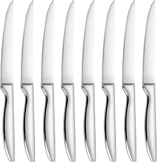 SuperCook Serrated Steak Knife Set of 8 - Forged Stainless Steel, Dishwasher Safe, Stay-Sharp Edges for Effortless Slicing