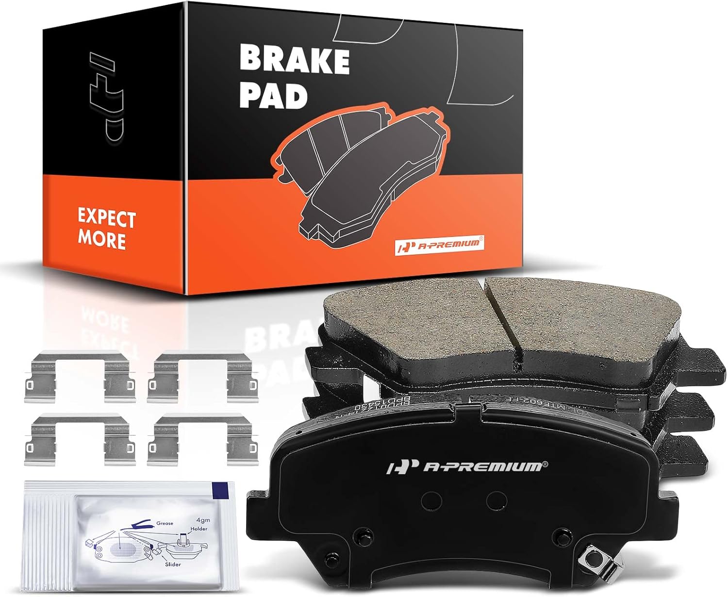 A-Premium Front Ceramic Brake Pads Set Compatible with Hyundai and Kia Models - Elantra 2011-2016, Elantra Coupe, Elantra GT, for Veloster, Forte, Forte Koup, Forte5, with Hardware, 4-Pack