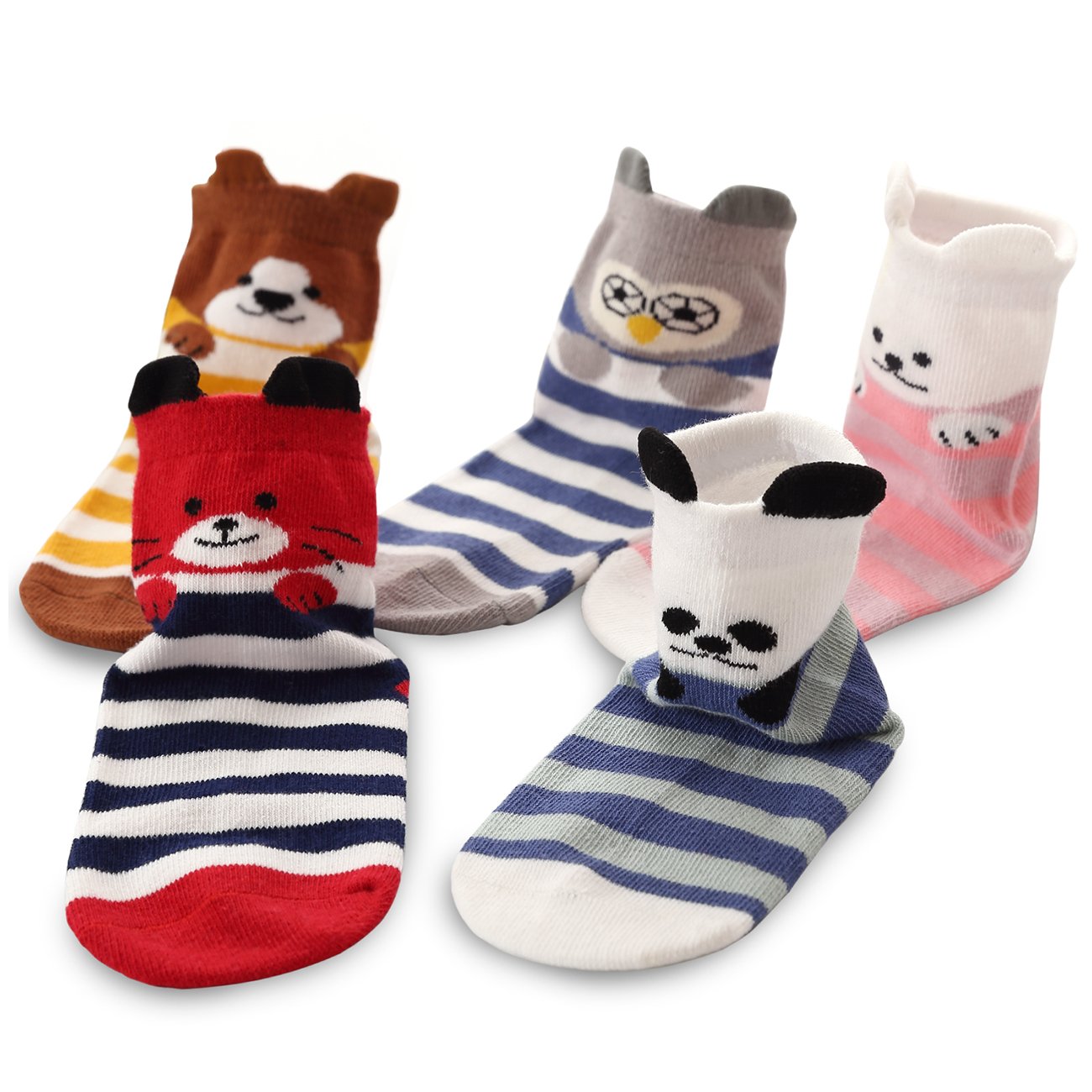 5 Pairs Pack Girl Socks Cotton Cute Animal Toddler Kids Crew Socks