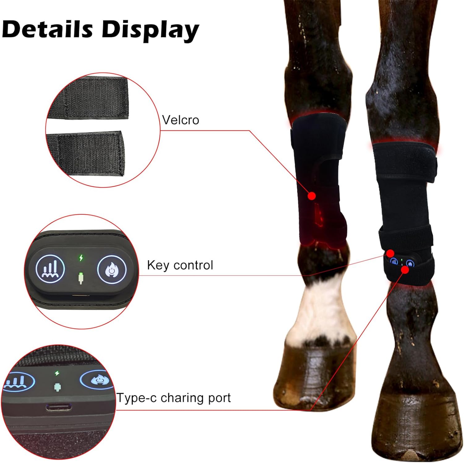 Red Light Therapy Wrap for Horse Legs, Wearable 660nm＆850nm Infrared Light Therapy Horses Boot, for Equine Muscle Recovery Left Leg