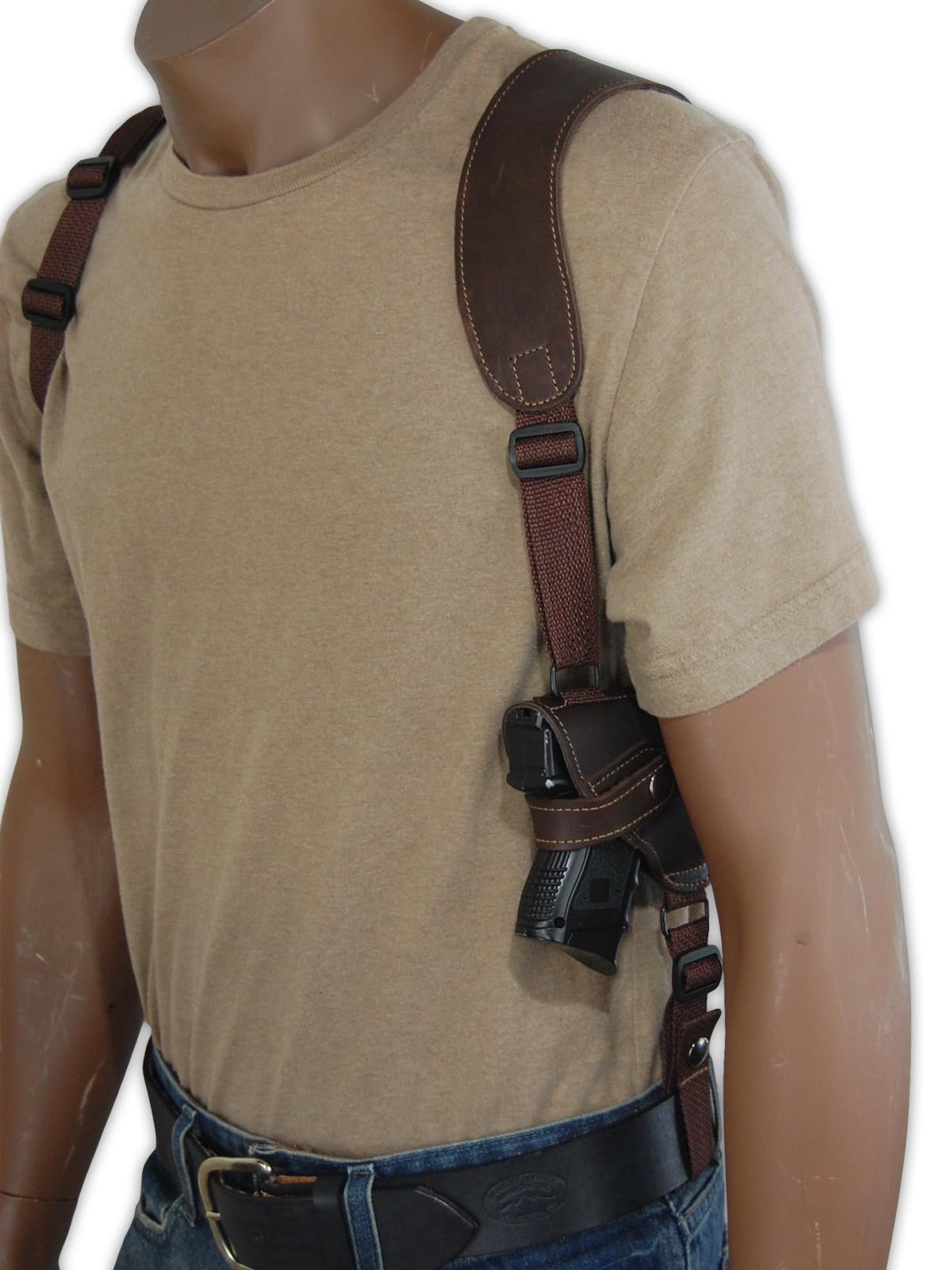 Barsony Brown Leather Shoulder Holster for Compact 9mm 40 45 Pistols (Ruger American Comp 3.55in, Left)