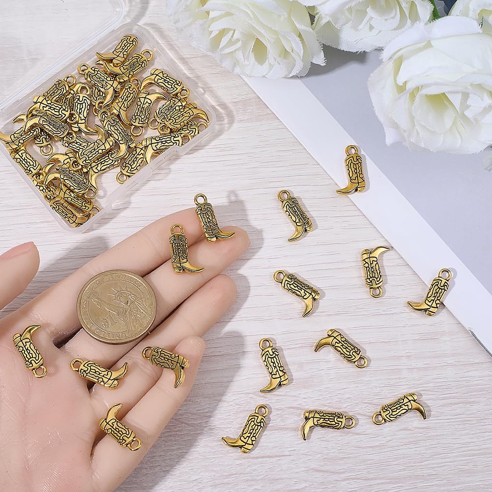 50Pcs Cowboy Boot Charms Tibetan Western Denim Theme Vintage Pendants Antique Golden Small 18x11mm Boot Dangle Alloy Charms for DIY Necklace Bracelet Earring Craft Jewelry Making Keychain - Image 3