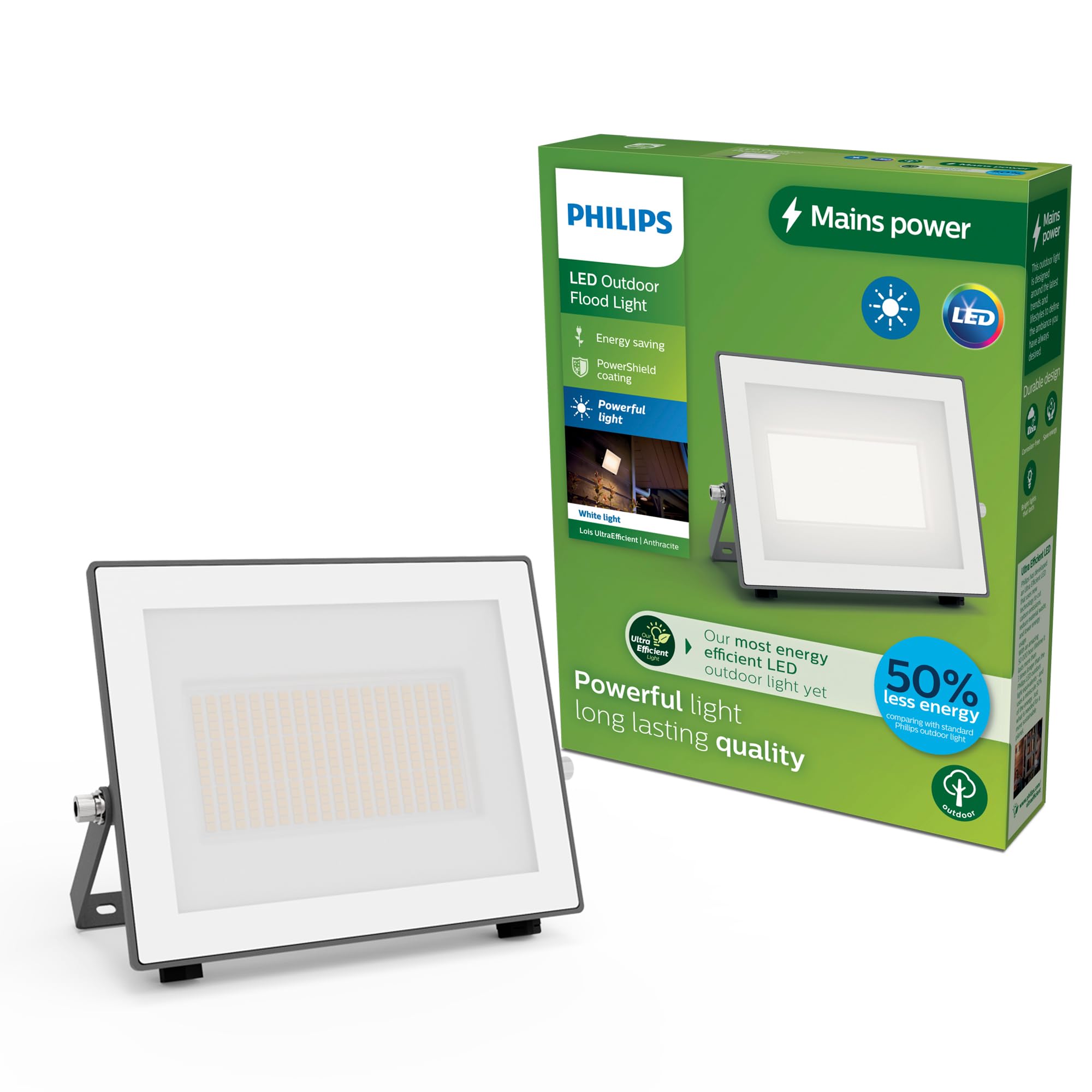 Philips PHILIPS Lois UltraEfficient Outdoor Floodlight, Without Motion Sensor, 24 W, 3000 K White Light, Anthracite​